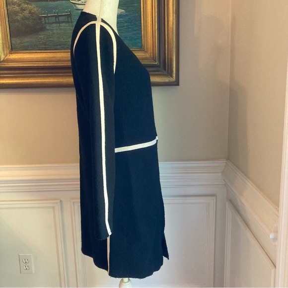 ALICE OLIVIA Black Cream Stripe Wool Long Open Sweater Cardigan Jacket - Picture 3 of 9